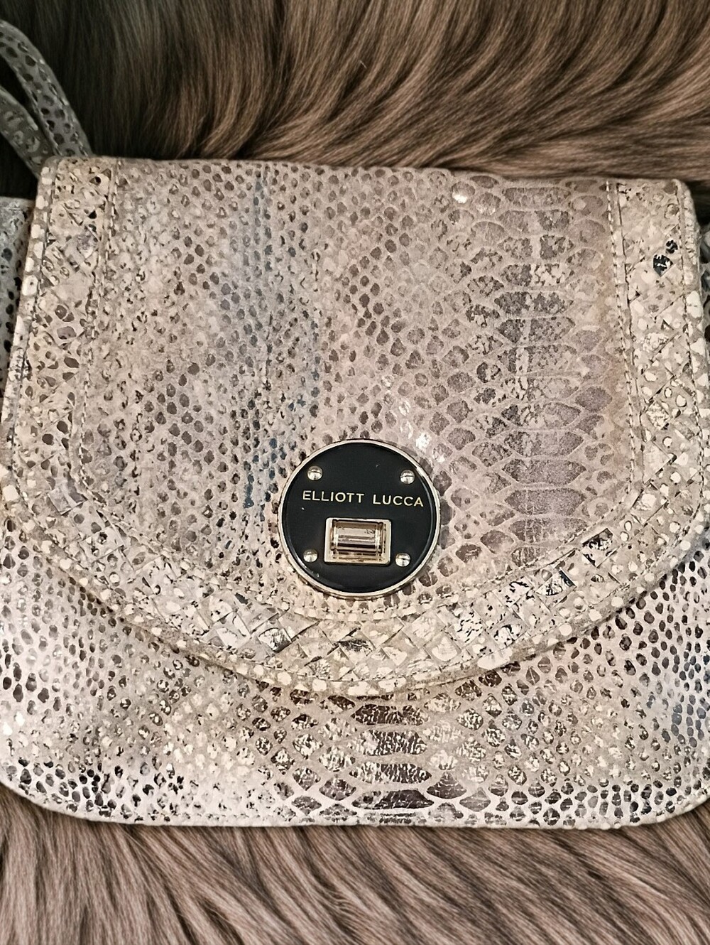 Elliott Lucca Taupe Snake-Embossed Crossbody with Gold Hardware